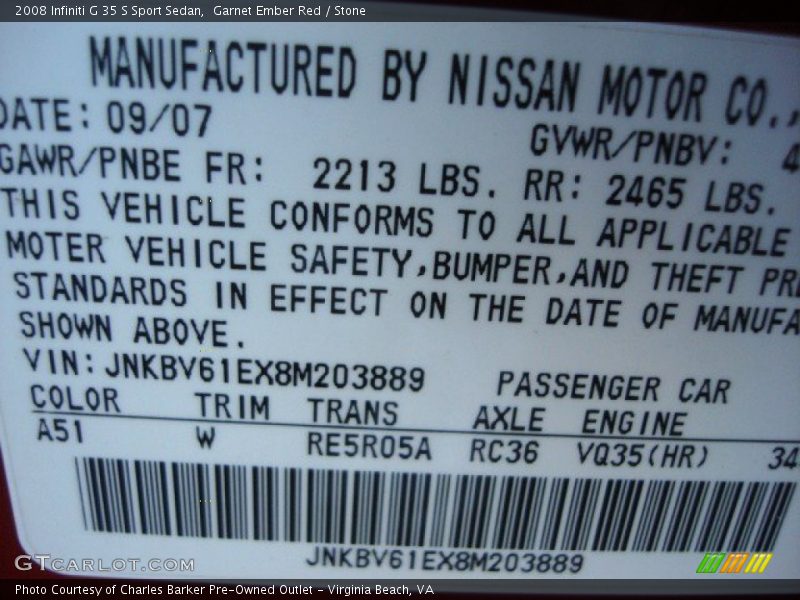 Garnet Ember Red / Stone 2008 Infiniti G 35 S Sport Sedan