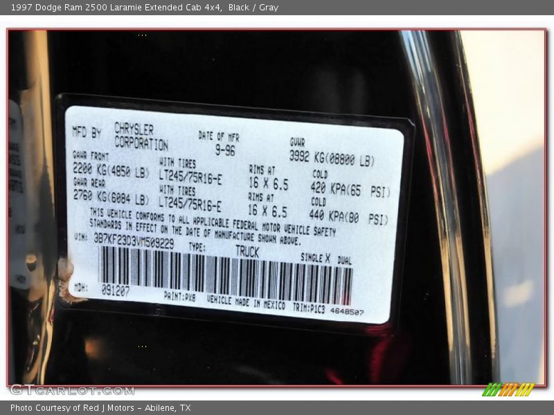 Black / Gray 1997 Dodge Ram 2500 Laramie Extended Cab 4x4