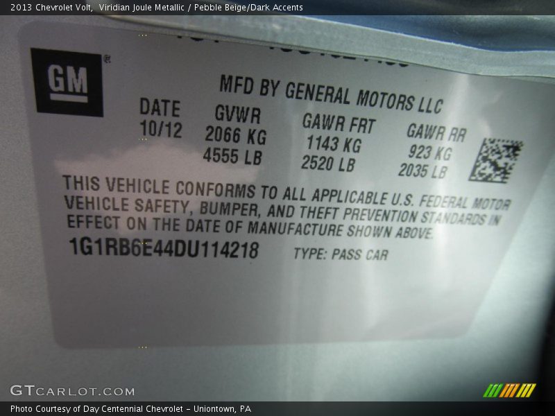 Viridian Joule Metallic / Pebble Beige/Dark Accents 2013 Chevrolet Volt