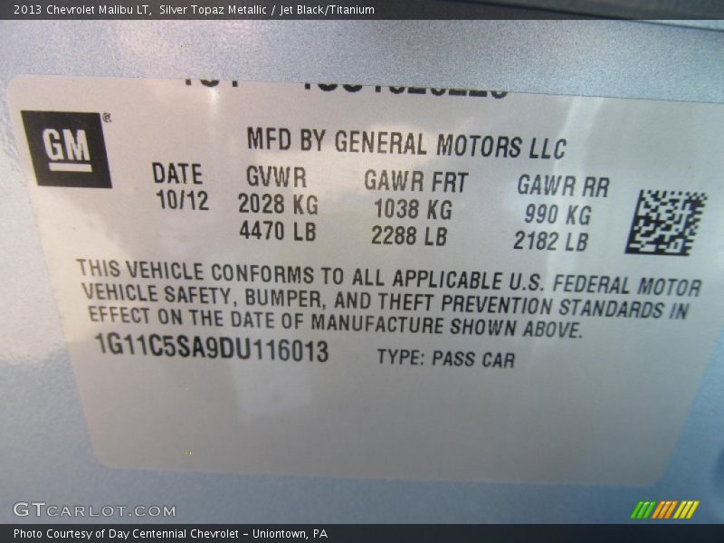 Silver Topaz Metallic / Jet Black/Titanium 2013 Chevrolet Malibu LT