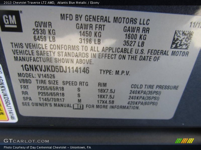 Atlantis Blue Metallic / Ebony 2013 Chevrolet Traverse LTZ AWD