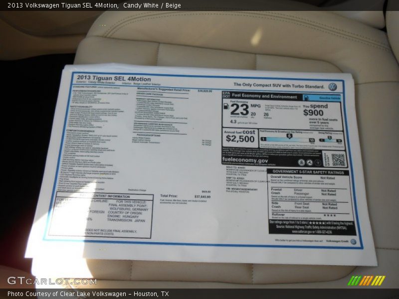 Candy White / Beige 2013 Volkswagen Tiguan SEL 4Motion