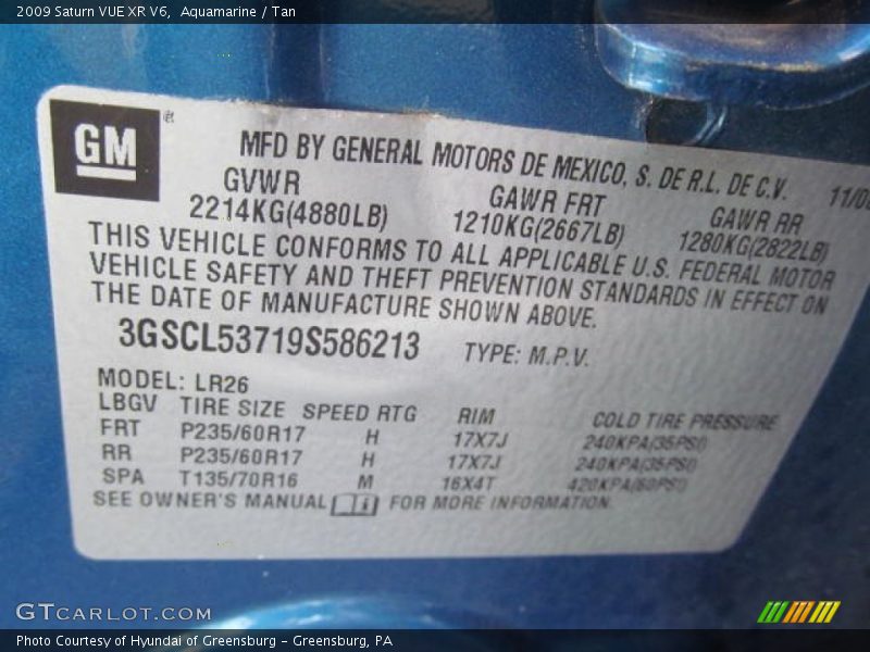 Aquamarine / Tan 2009 Saturn VUE XR V6