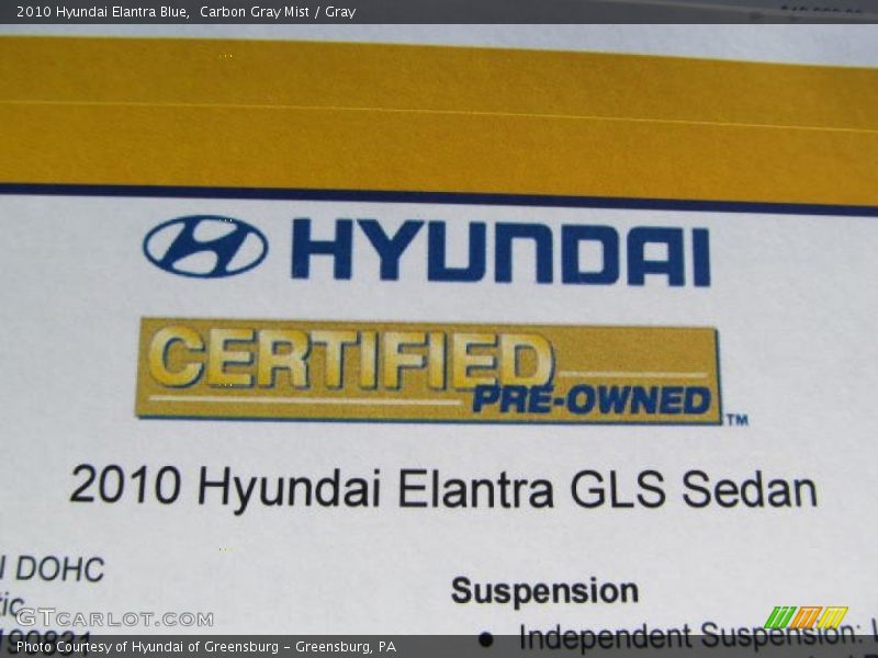 Carbon Gray Mist / Gray 2010 Hyundai Elantra Blue