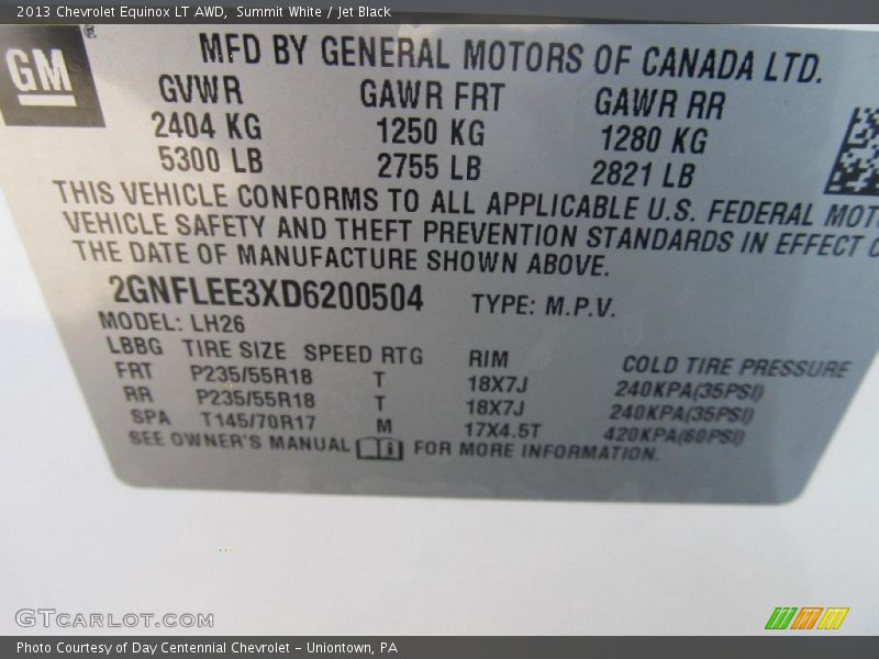 Summit White / Jet Black 2013 Chevrolet Equinox LT AWD