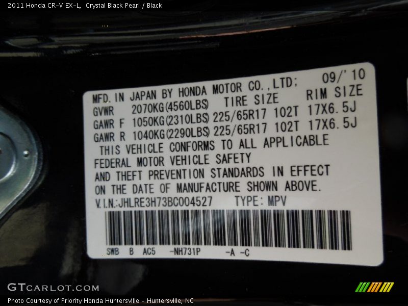 Crystal Black Pearl / Black 2011 Honda CR-V EX-L