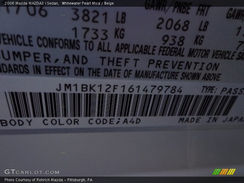 Whitewater Pearl Mica / Beige 2006 Mazda MAZDA3 i Sedan