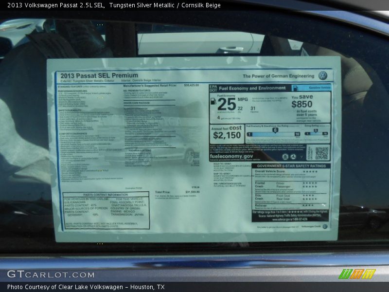 Tungsten Silver Metallic / Cornsilk Beige 2013 Volkswagen Passat 2.5L SEL