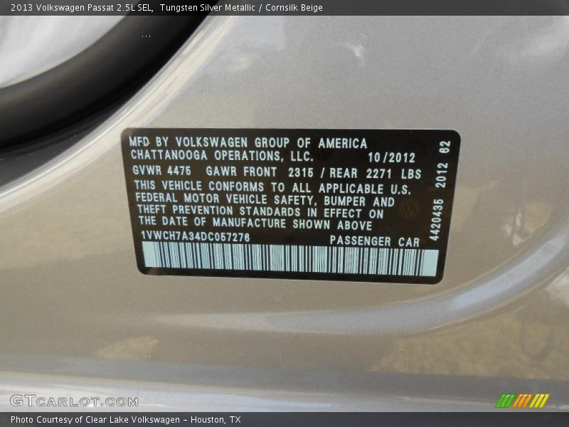 Tungsten Silver Metallic / Cornsilk Beige 2013 Volkswagen Passat 2.5L SEL