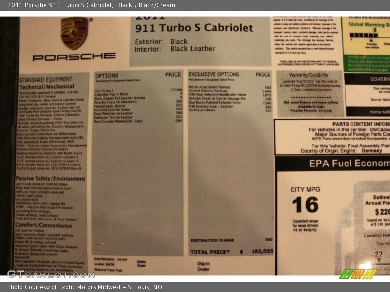  2011 911 Turbo S Cabriolet Window Sticker
