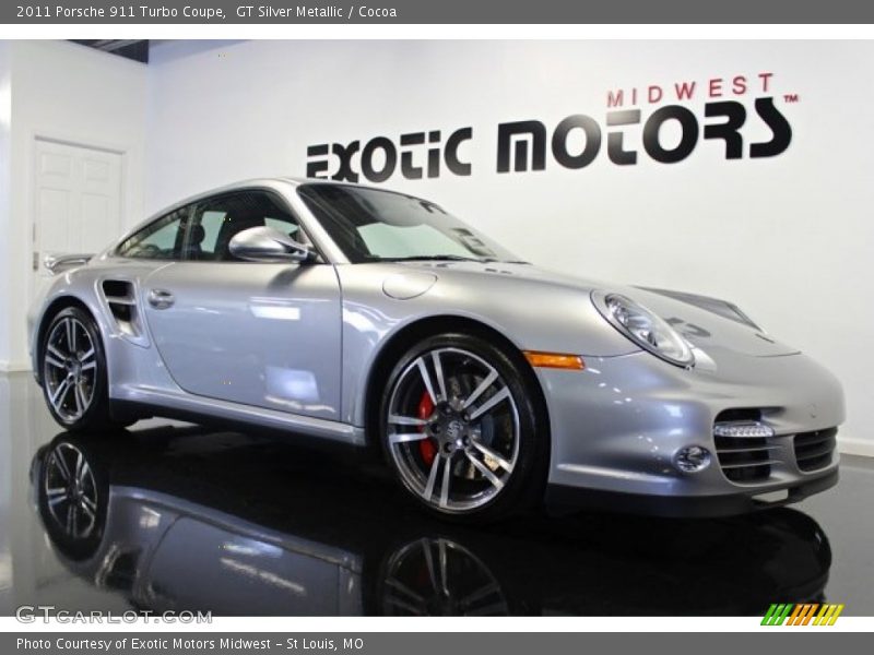 GT Silver Metallic / Cocoa 2011 Porsche 911 Turbo Coupe