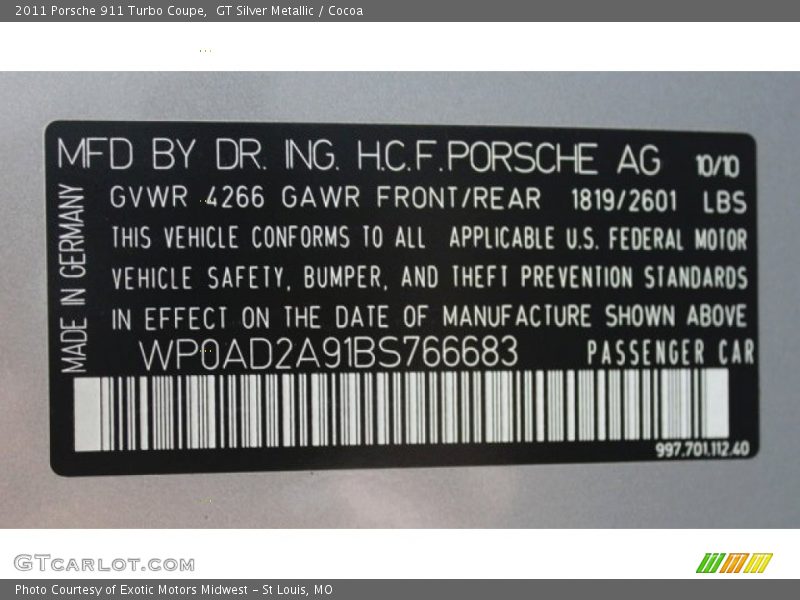 GT Silver Metallic / Cocoa 2011 Porsche 911 Turbo Coupe
