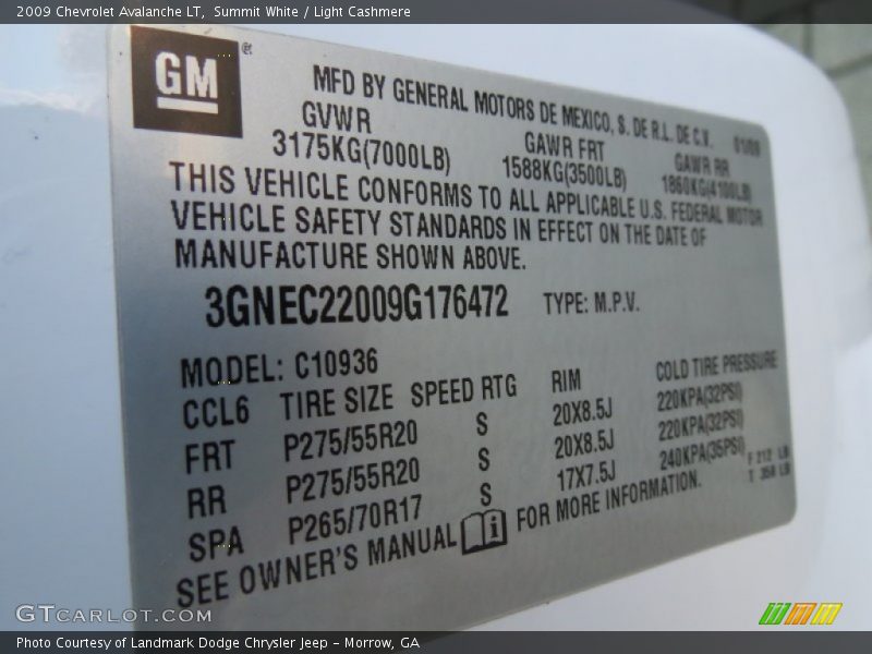 Summit White / Light Cashmere 2009 Chevrolet Avalanche LT