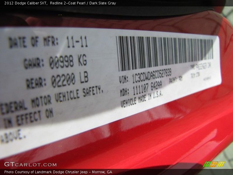 Redline 2-Coat Pearl / Dark Slate Gray 2012 Dodge Caliber SXT