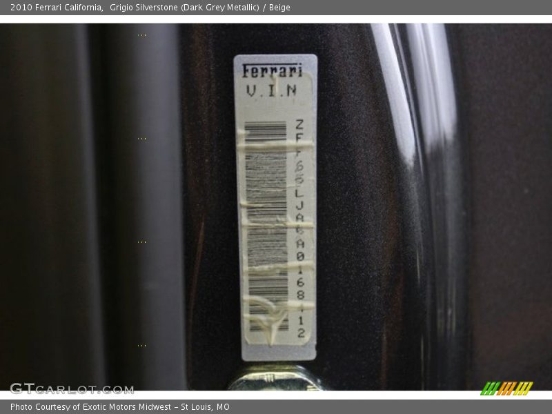 Grigio Silverstone (Dark Grey Metallic) / Beige 2010 Ferrari California