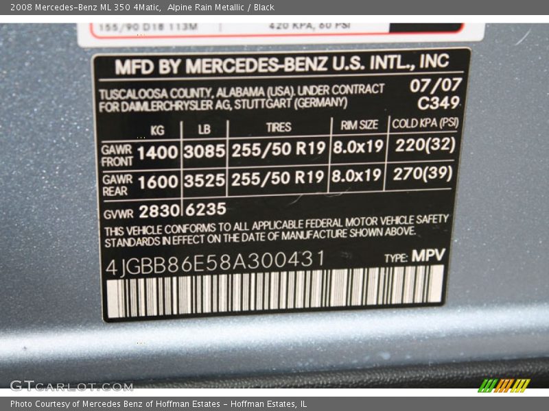 Alpine Rain Metallic / Black 2008 Mercedes-Benz ML 350 4Matic