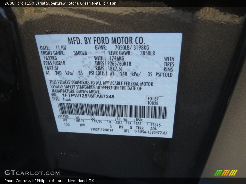 Stone Green Metallic / Tan 2008 Ford F150 Lariat SuperCrew