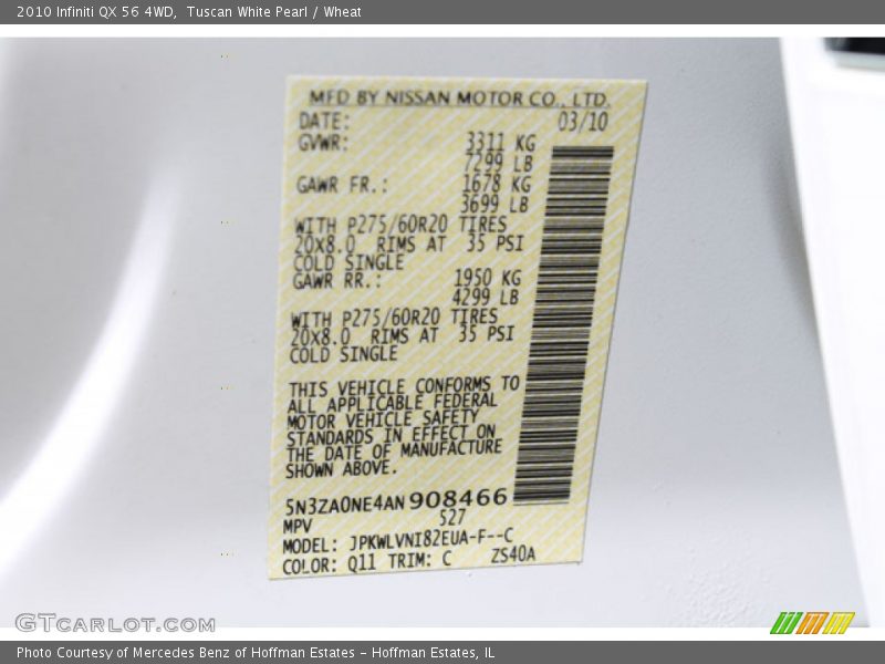 Tuscan White Pearl / Wheat 2010 Infiniti QX 56 4WD