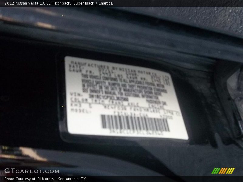 Super Black / Charcoal 2012 Nissan Versa 1.8 SL Hatchback
