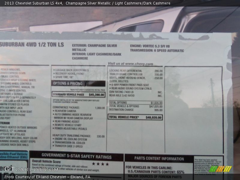  2013 Suburban LS 4x4 Window Sticker