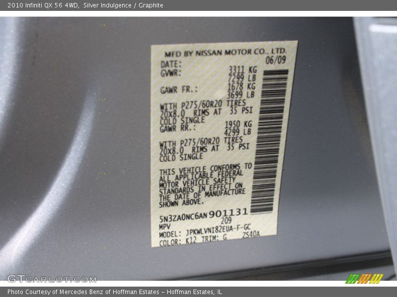 Silver Indulgence / Graphite 2010 Infiniti QX 56 4WD