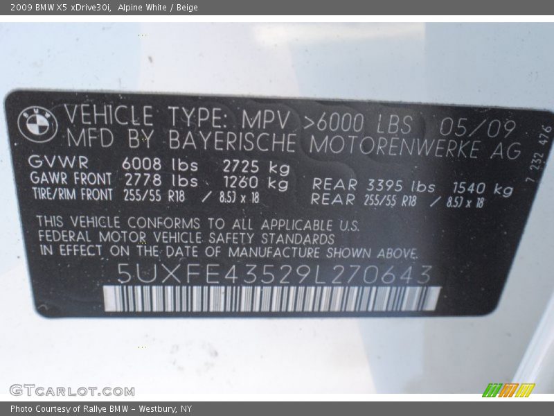 Alpine White / Beige 2009 BMW X5 xDrive30i