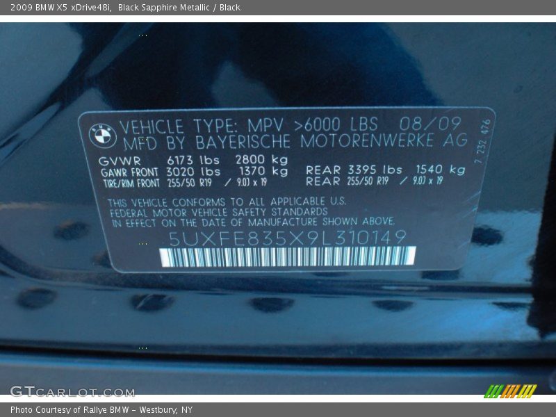 Black Sapphire Metallic / Black 2009 BMW X5 xDrive48i