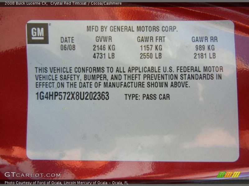 Crystal Red Tintcoat / Cocoa/Cashmere 2008 Buick Lucerne CX