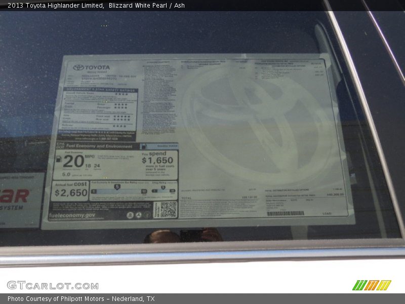 Blizzard White Pearl / Ash 2013 Toyota Highlander Limited
