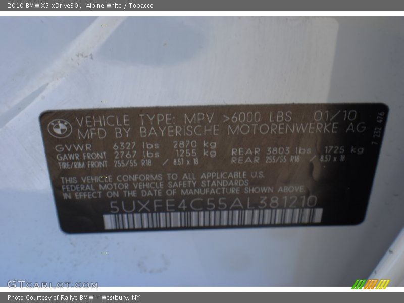 Alpine White / Tobacco 2010 BMW X5 xDrive30i