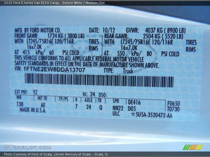 Oxford White / Medium Flint 2013 Ford E Series Van E250 Cargo