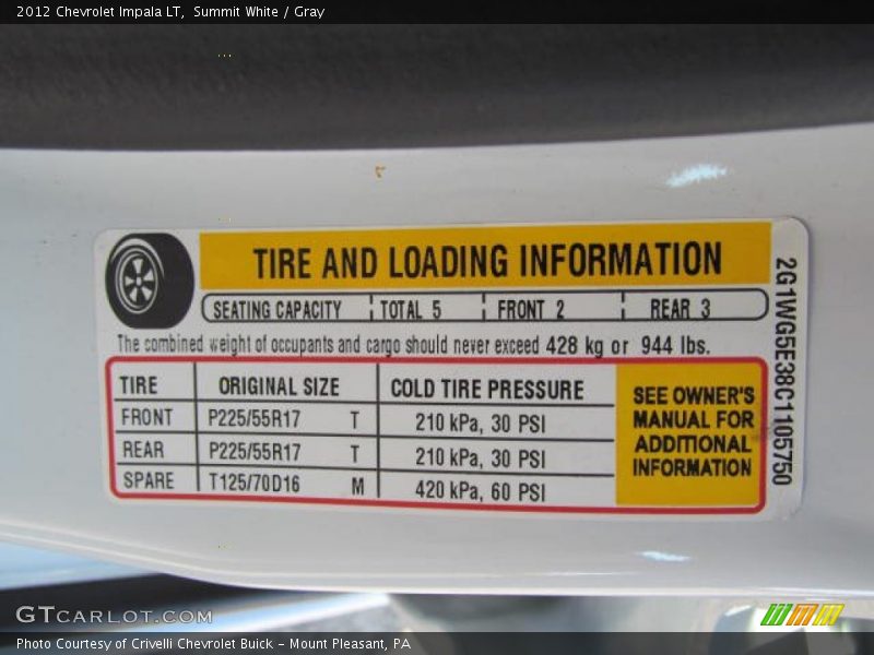Summit White / Gray 2012 Chevrolet Impala LT