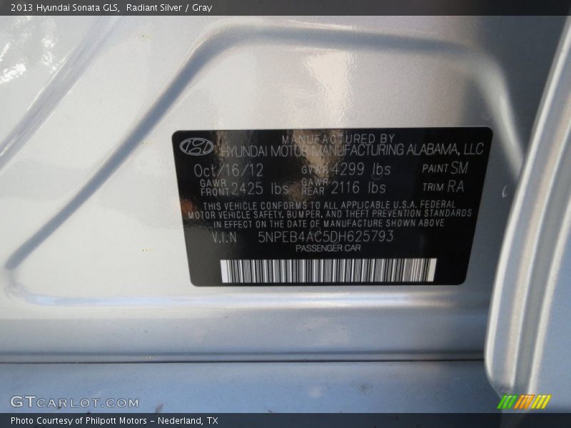 Radiant Silver / Gray 2013 Hyundai Sonata GLS