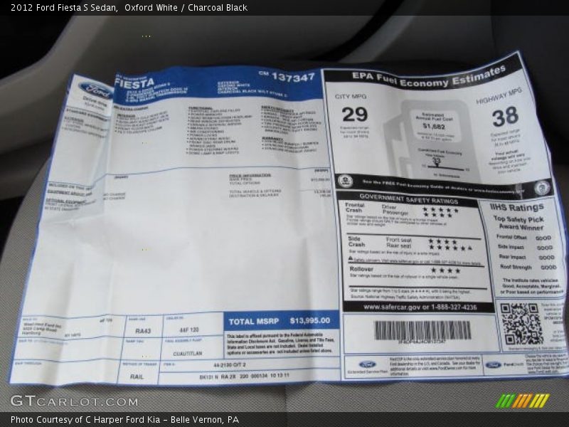 Oxford White / Charcoal Black 2012 Ford Fiesta S Sedan