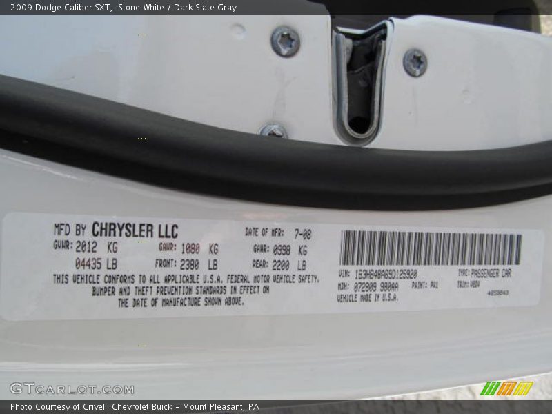 Stone White / Dark Slate Gray 2009 Dodge Caliber SXT