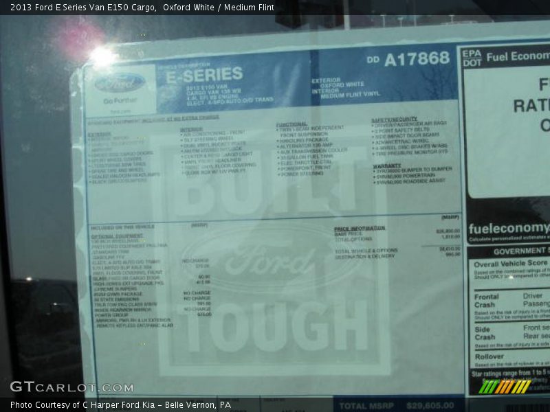  2013 E Series Van E150 Cargo Window Sticker