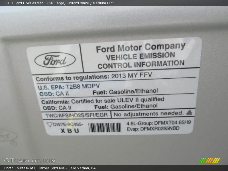 Info Tag of 2013 E Series Van E150 Cargo