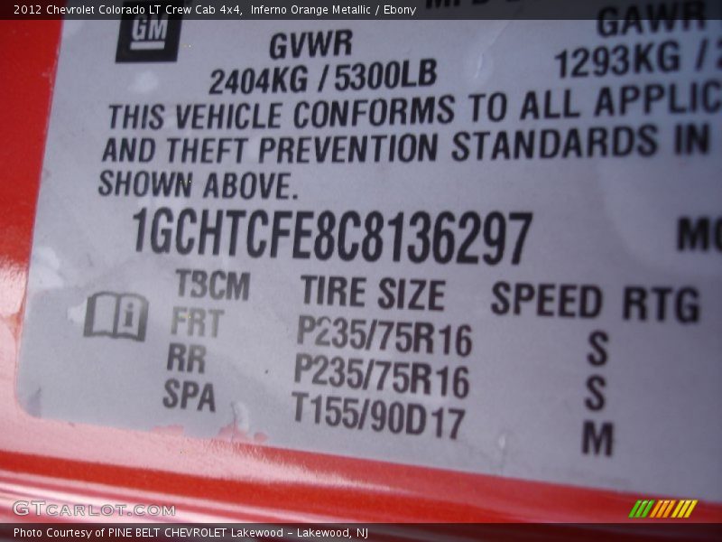 Inferno Orange Metallic / Ebony 2012 Chevrolet Colorado LT Crew Cab 4x4
