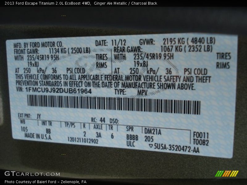Ginger Ale Metallic / Charcoal Black 2013 Ford Escape Titanium 2.0L EcoBoost 4WD