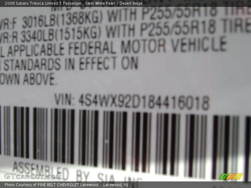 Satin White Pearl / Desert Beige 2008 Subaru Tribeca Limited 5 Passenger