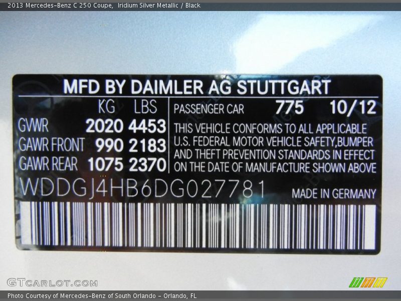 Iridium Silver Metallic / Black 2013 Mercedes-Benz C 250 Coupe