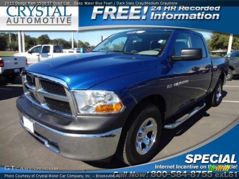 Deep Water Blue Pearl / Dark Slate Gray/Medium Graystone 2011 Dodge Ram 1500 ST Quad Cab