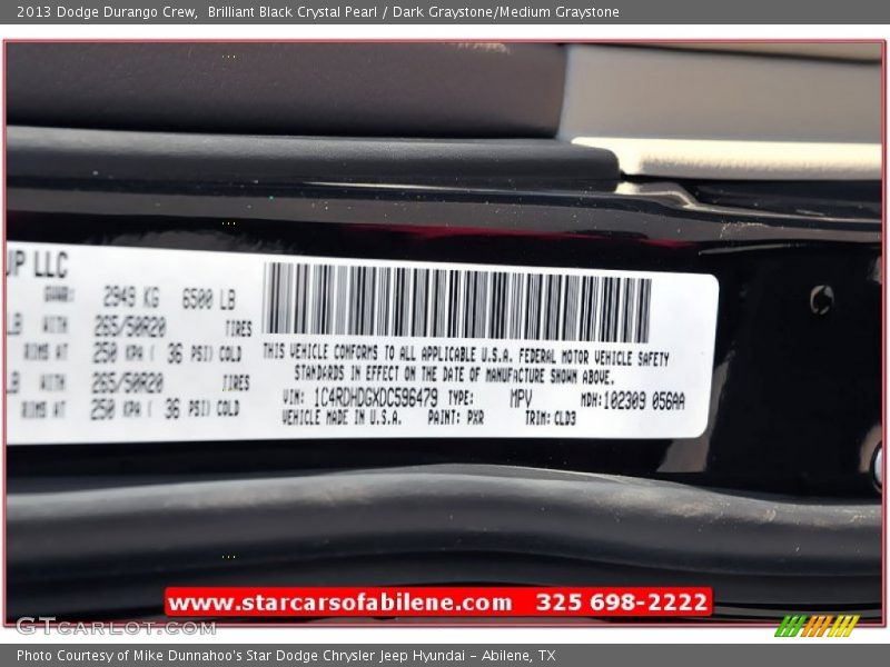 Brilliant Black Crystal Pearl / Dark Graystone/Medium Graystone 2013 Dodge Durango Crew