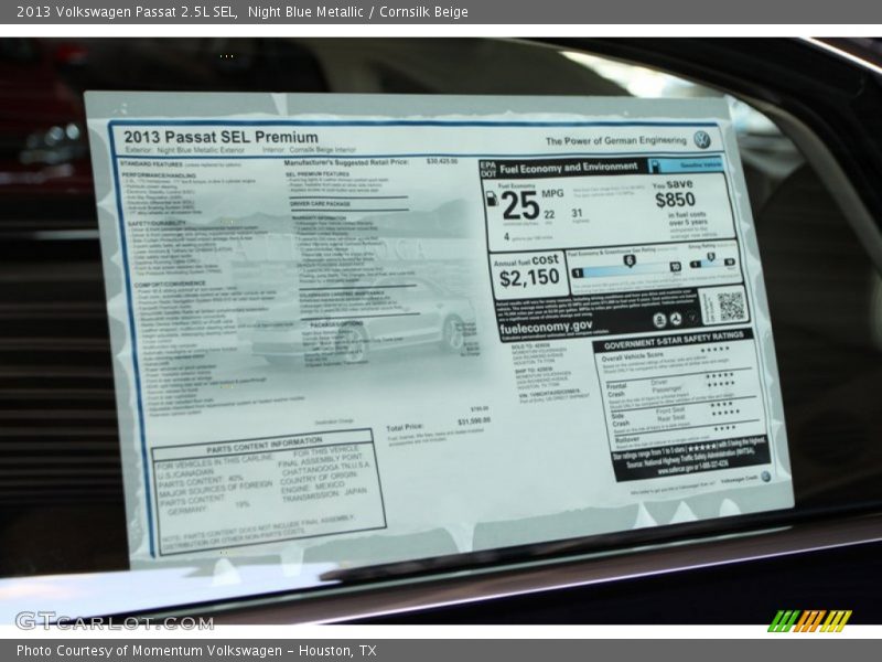 Night Blue Metallic / Cornsilk Beige 2013 Volkswagen Passat 2.5L SEL