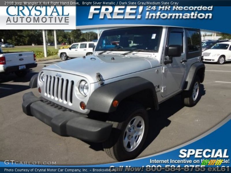 Bright Silver Metallic / Dark Slate Gray/Medium Slate Gray 2008 Jeep Wrangler X 4x4 Right Hand Drive