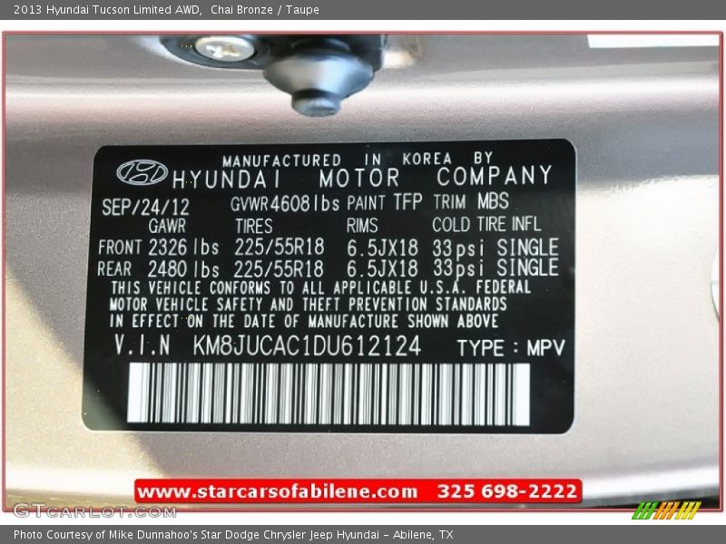 Chai Bronze / Taupe 2013 Hyundai Tucson Limited AWD