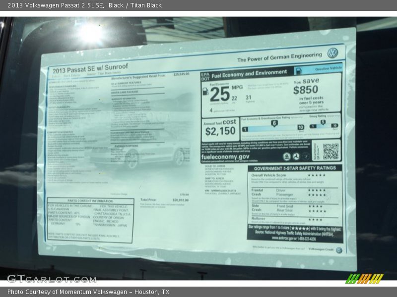 Black / Titan Black 2013 Volkswagen Passat 2.5L SE