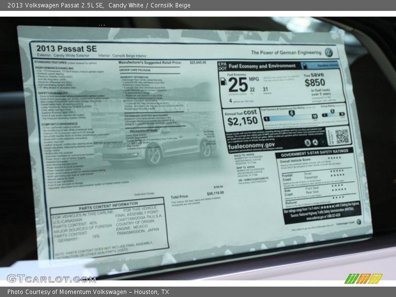 Candy White / Cornsilk Beige 2013 Volkswagen Passat 2.5L SE