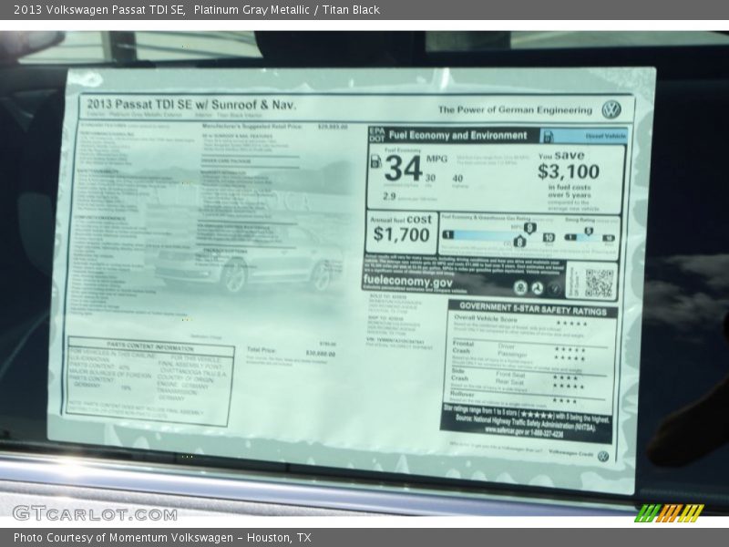 Platinum Gray Metallic / Titan Black 2013 Volkswagen Passat TDI SE