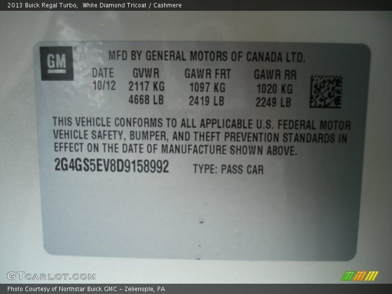 White Diamond Tricoat / Cashmere 2013 Buick Regal Turbo